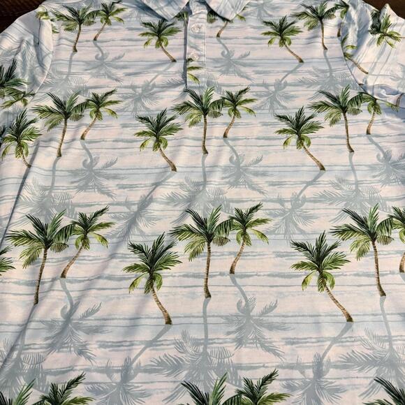 YATTA GOLF Palm Tree Performance Polo Shirt Men's Medium Light Blue Tropical - Picture 5 of 10